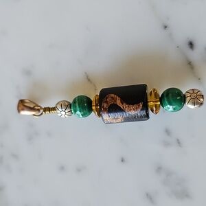 Tibetan Old Agate DZI "Money Hook" Talisman Bead Pendant